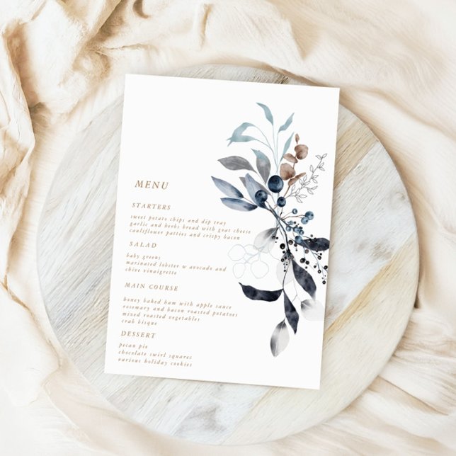 Frosty Winter Floral Wedding Dinner Menu Card (Creator Uploaded)