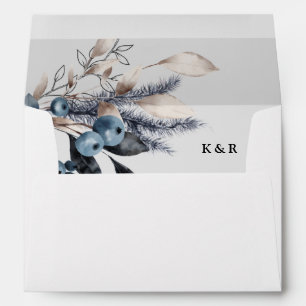 Frosty Winter Floral Wedding Pre-Addressed Envelope