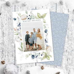 Frosty Winter Foliage Frame Holiday Photo Card