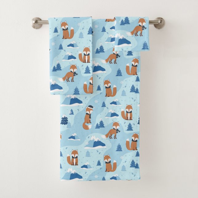 Frosty Winter Foxes Bath Towel Set (Insitu)