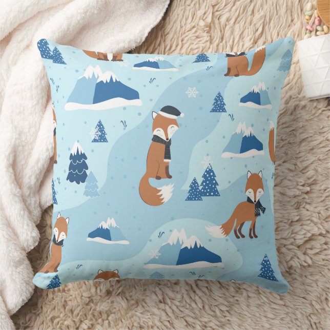 Frosty Winter Foxes Cushion (Blanket)
