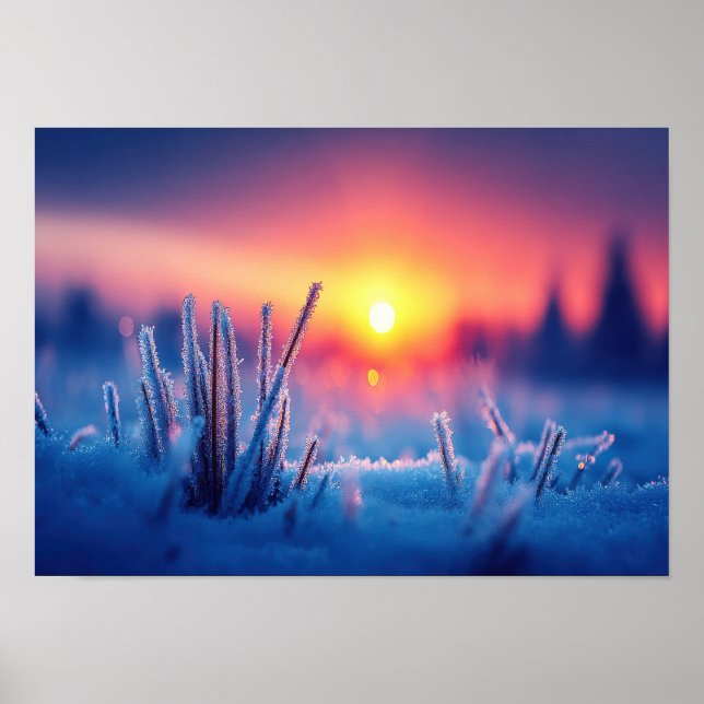 Frosty Winter Meadow at Sunrise Poster (Front)