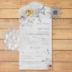 Frosty Winter Pastel Floral Modern Details All In One Invitation