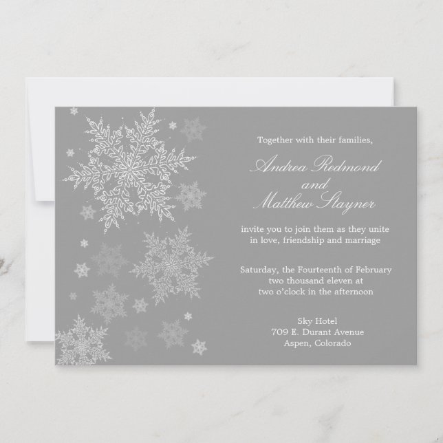 Frosty Winter Snowflake Wedding invitation Grey (Front)