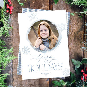 Frosty Winter Snowflakes Blue Happy Holidays Photo Holiday Card