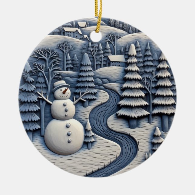 Frosty Winter Snowman Ornament (Front)