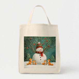 Frosty Winter Whimsical Snowman Fox Wonderland Tote Bag