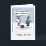 "Frosty's Last Day" Humourous Christmas | Funny Holiday Card<br><div class="desc">Cartoon of Frosty the Snowman melted into a puddle in front of two kids. The girl is saying, “I TOLD you not to give him any hot chocolate!” A funny cartoon Christmas card for everyone on your list. Inside greeting: “warmest holiday wishes.” This text can be personalised with your own...</div>