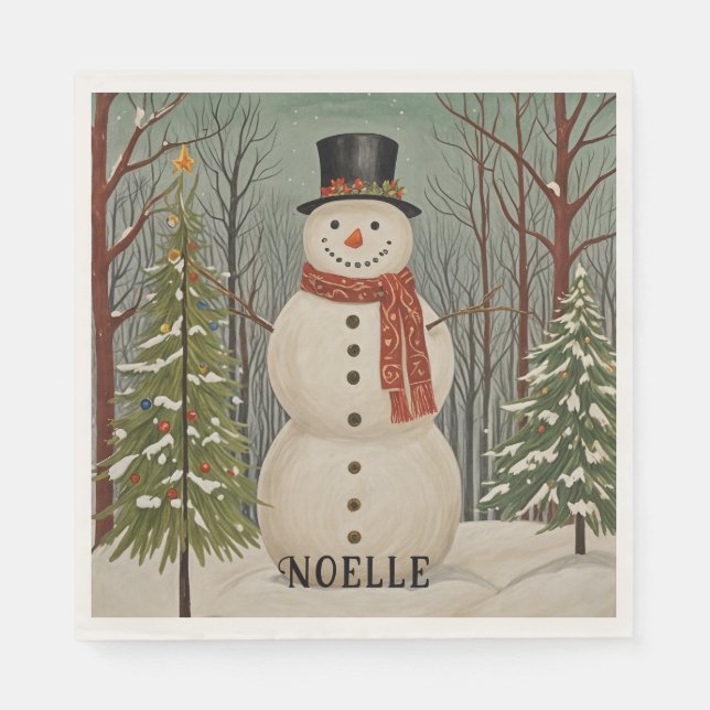 Frosty's Snowy Scene Personalized Christmas Napkin (Front)