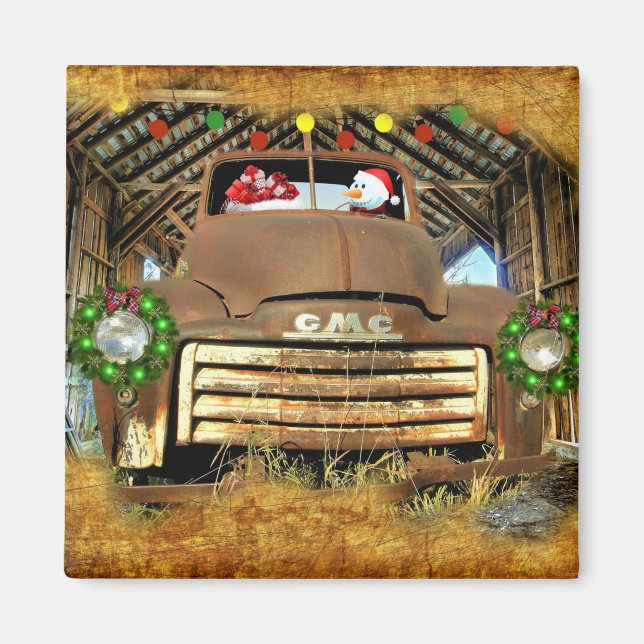 Frosty's Vintage GMC Truck Christmas Run Magnet (Front)