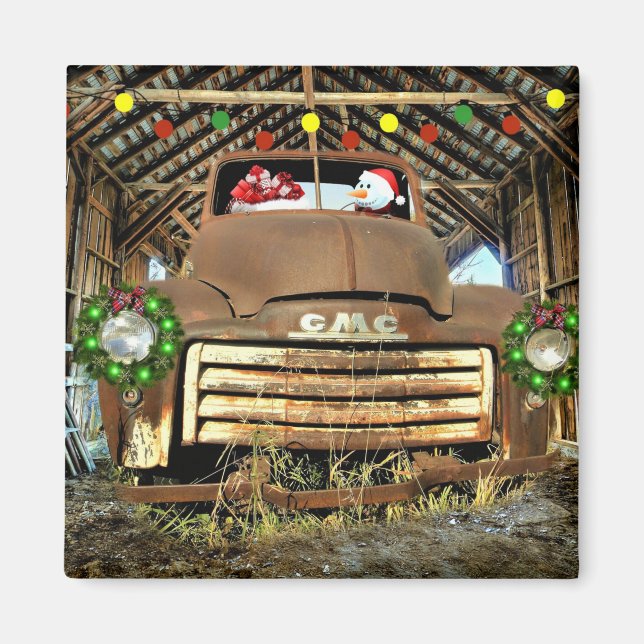 Frosty's Vintage GMC Truck Christmas Run Magnet (Front)