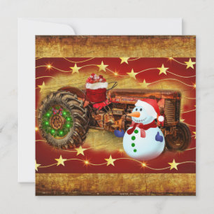 Frosty's Vintage Red Tractor Christmas Holiday Card
