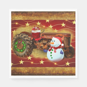 Frosty's Vintage Red Tractor Christmas Napkin