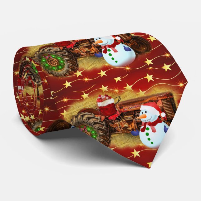 Frosty's Vintage Red Tractor Christmas Tie (Rolled)