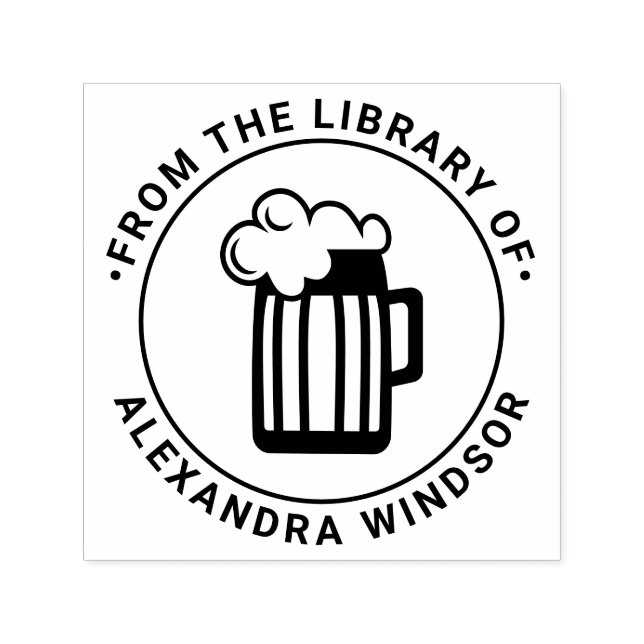 Frothy Beer Mug Library Book Name Self-inking Stamp (Design)