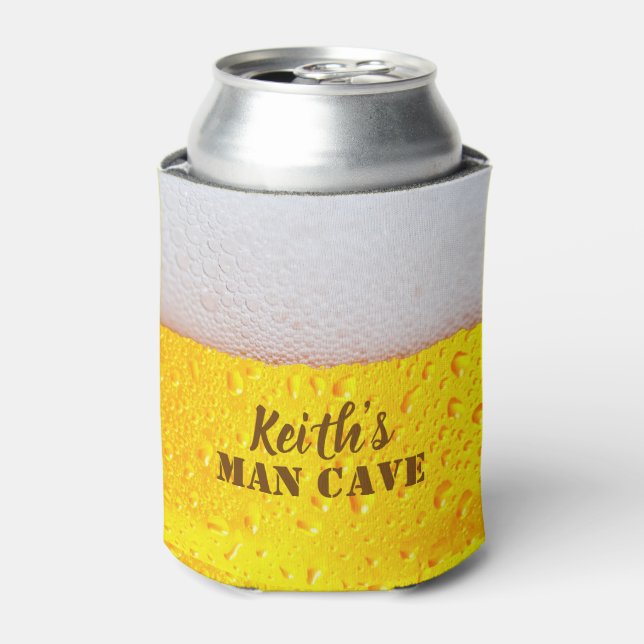 Frothy Golden Beer Bubbles Texture Man Cave Can Cooler (Can Front)