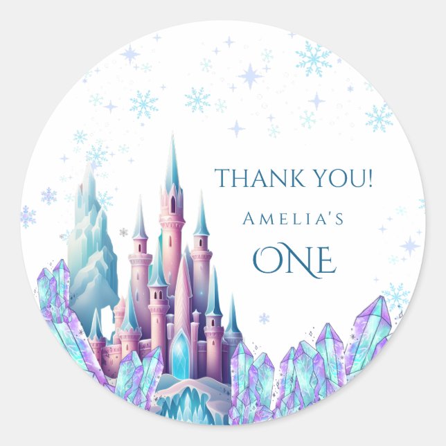 Frozen 1st Birthday Cartoon Castle First Birthday  Classic Round Sticker (Front)