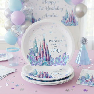Frozen 1st Birthday Cartoon Castle First Birthday Paper Plate