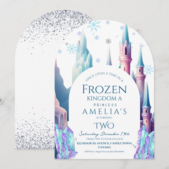 Frozen 2nd Birthday Cartoon Castle Invitation (Front/Back)