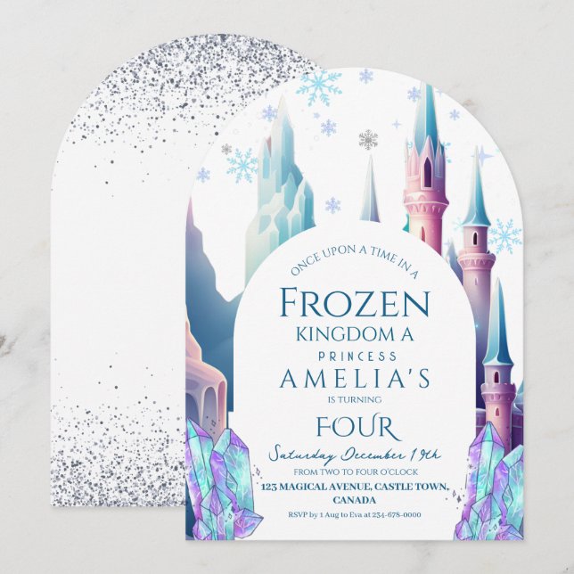 Frozen 4th Birthday Cartoon Castle Invitation (Front/Back)
