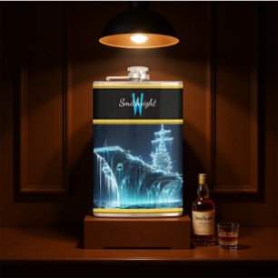 Frozen Battleship Rises From Dark Waters Hip Flask