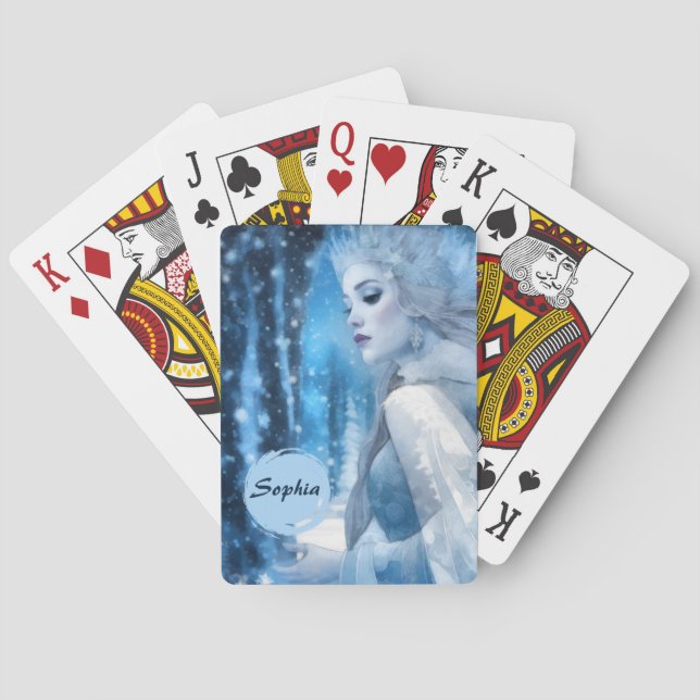 Frozen Beauty Snow Queen in Winter Wonderland Playing Cards (Back)