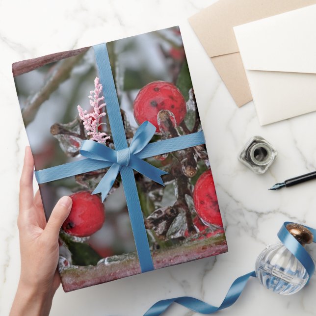 Frozen Berries on a Tree Branch Photo  Wrapping Paper (Gifting)