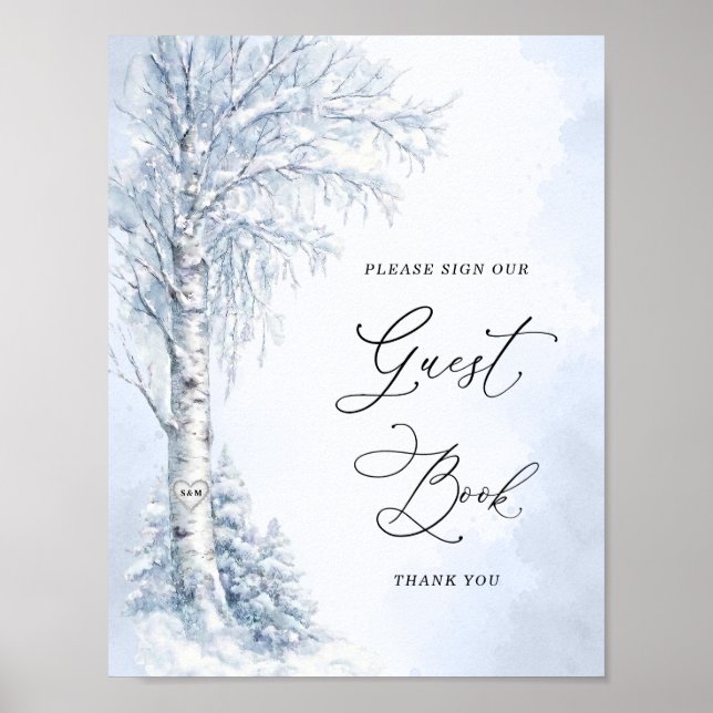 Frozen Birch Tree Guest Book Sign (Front)
