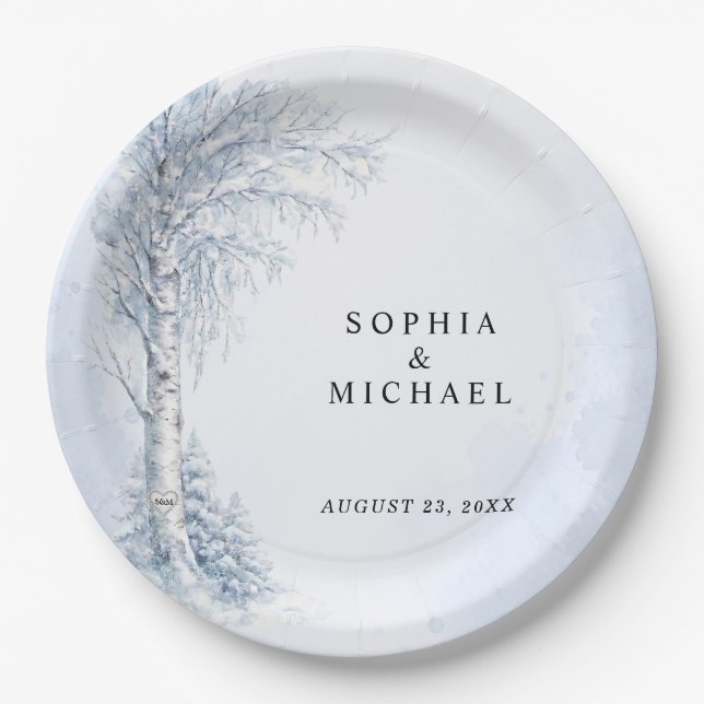Frozen Birch Tree Wedding Paper Plate (Front)