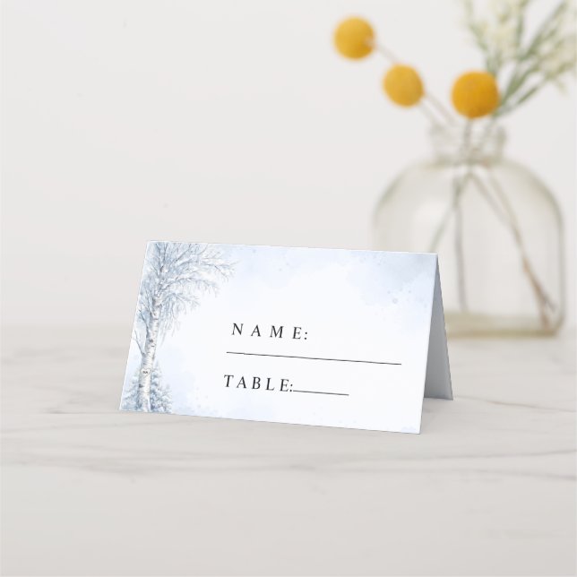 Frozen Birch Tree Wedding Place Card (Front)