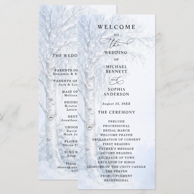 Frozen Birch Tree Wedding Program Programme (Front/Back)