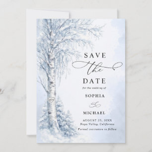 Frozen Birch Tree Wedding Save The Date Invitation