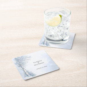 Frozen Birch Tree Wedding  Square Paper Coaster