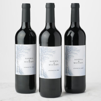 Frozen Birch Tree Wedding Wine Label
