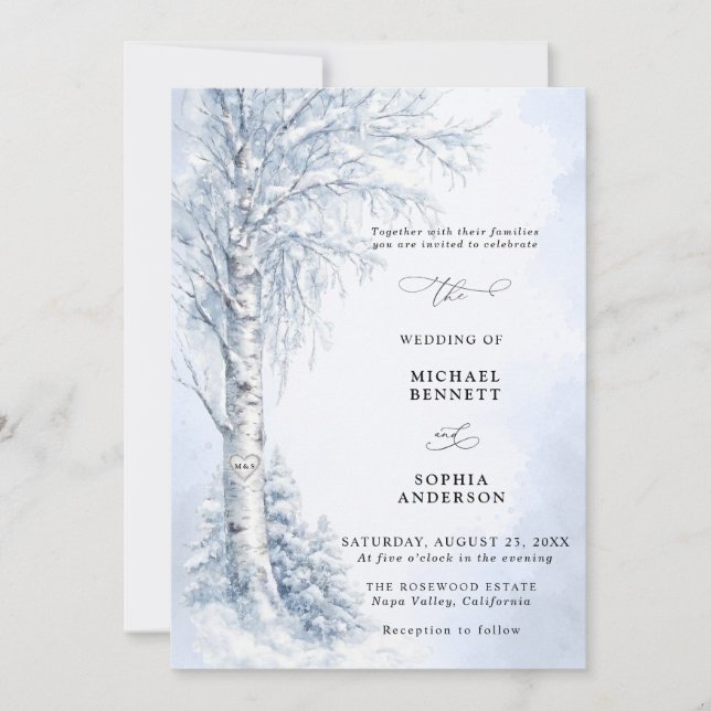 Frozen Birch Tree Winter Wedding Invitation (Front)