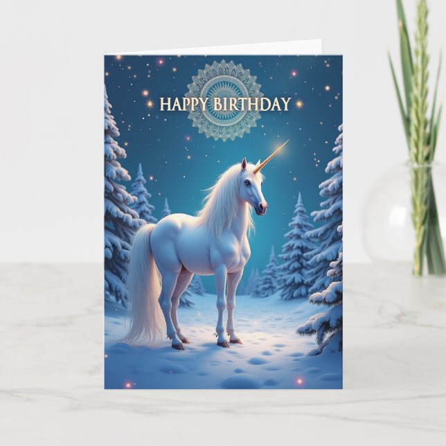Frozen Birthday Unicorn Card (Front)