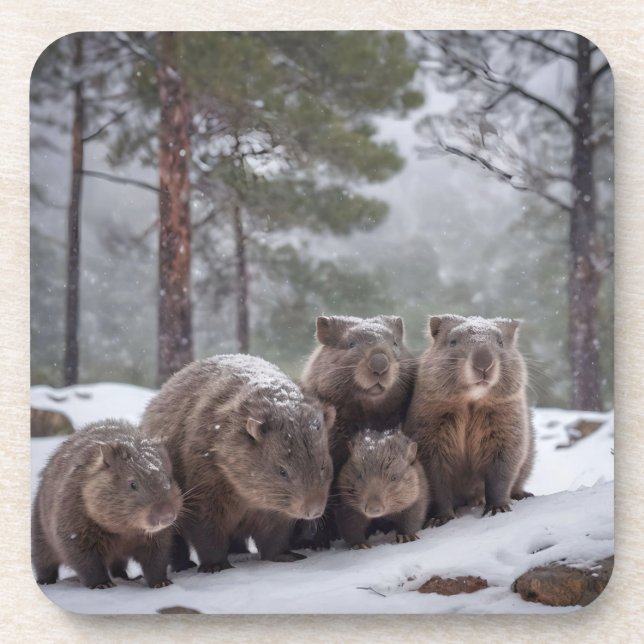 Frozen Burrow: Australian Wombat Family Coaster (Front)