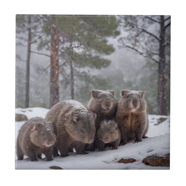 Frozen Burrow: Australian Wombat Family Tile (Front)