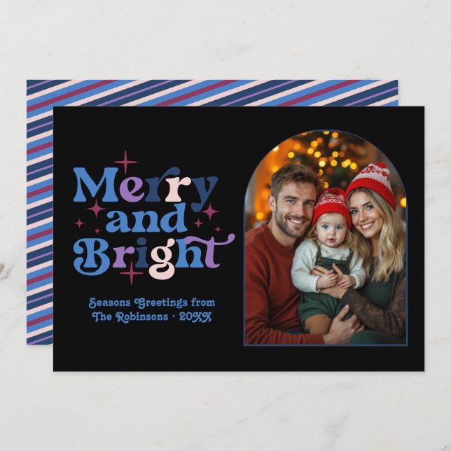 Frozen Cheeks Modern Retro Christmas Family Photo Holiday Card (Front/Back)