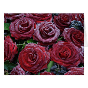 Frozen Dark Red Roses On A Grave