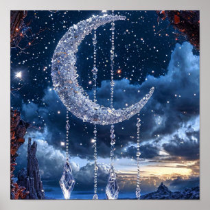🌙 Frozen Decorative Moon Fantasy Ice Glow Night Poster