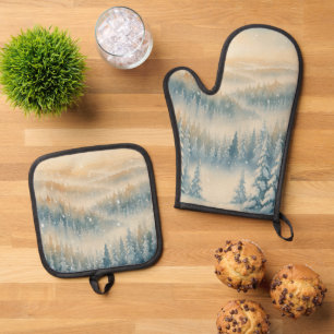Frozen Dreams Snowy Landscape Oven Mitt & Pot Holder Set