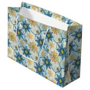 Frozen Elegance Blue and Gold Snowflake Large Gift Bag