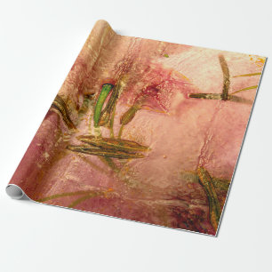 Frozen flowers and leaves. Blossoms in the ice cub Wrapping Paper