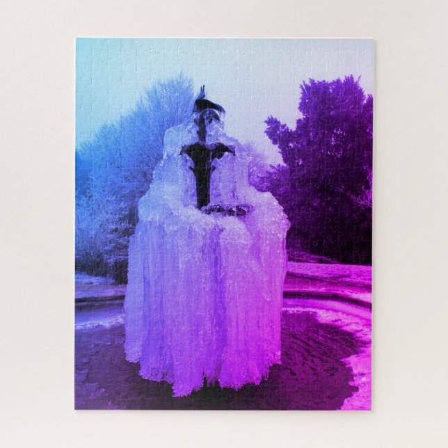 Frozen fountain in the evening jigsaw puzzle (Vertical)