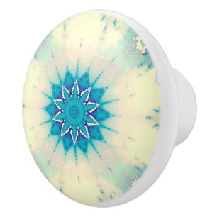Frozen Frosty Blue Snowflake Winter Pattern Ceramic Knob