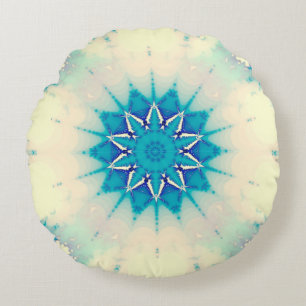 Frozen Frosty Blue Snowflake Winter Pattern Round Cushion