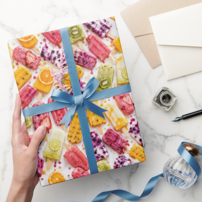 Frozen Fruit Popsicles Abstract Wrapping Paper (Gifting)