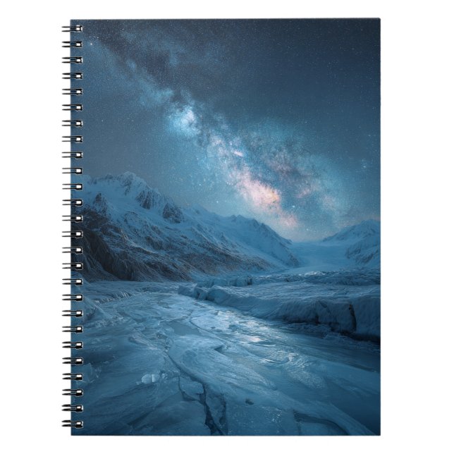 Frozen Galaxy Blue Starry Glacier Notebook (Front)