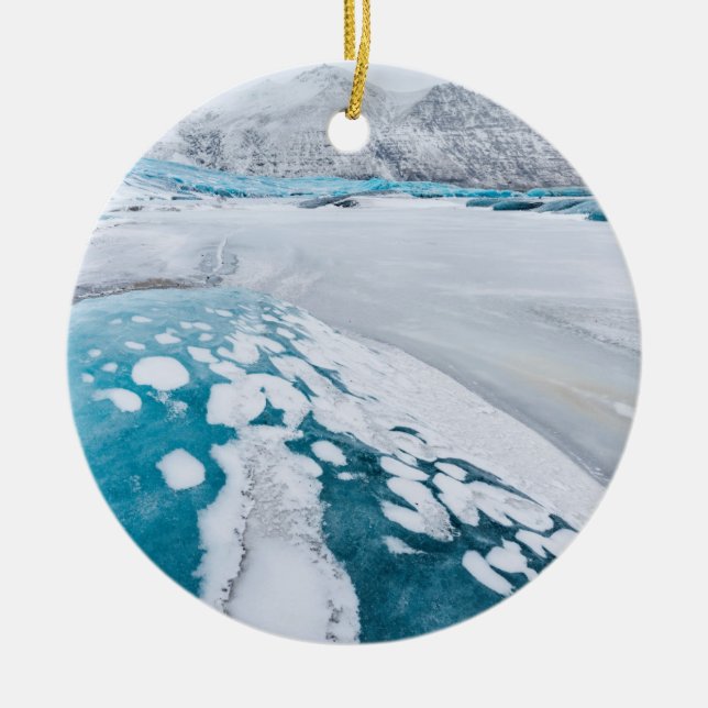 Frozen glacier ice, Iceland Ceramic Tree Decoration (Front)